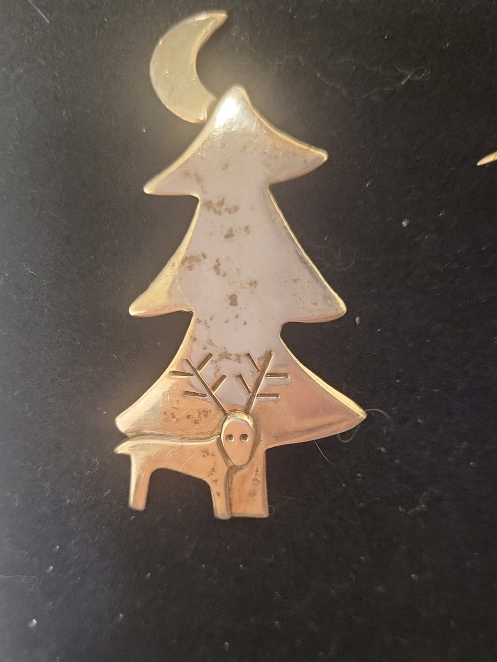 Sterling Silver Christmas Tree & Reindeer Brooch